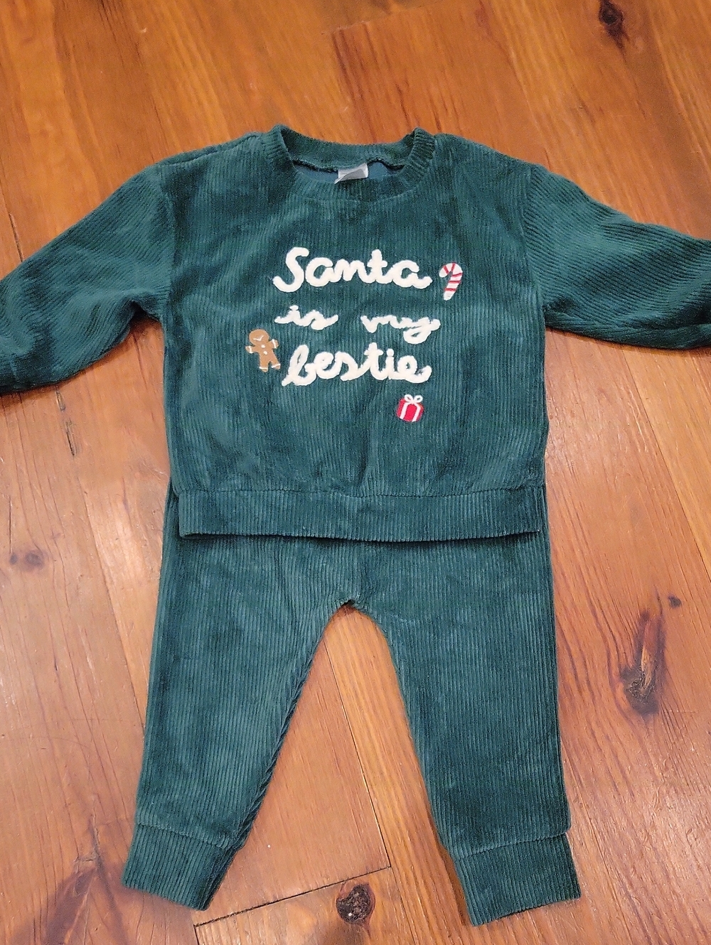 Kids Green 'Santa is my Bestie' Holiday Corduroy Costume Set